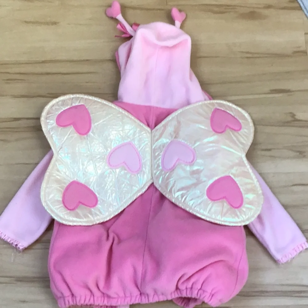 Old Navy Plush Pink Fleece Plush Butterfly Kids Costume Shiny‎ Pink Heart Wings